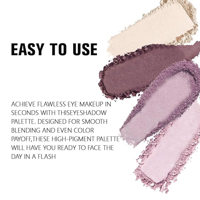 4 Colors Light Violet Pink Purple Brown Eye Shadow Powder Palette Makeup, Neutral Matte Shimmer Quads Eyeshadow Palette for Women Highly Pigmented Waterproof, paleta de sombras de ojos,Vegan 02
