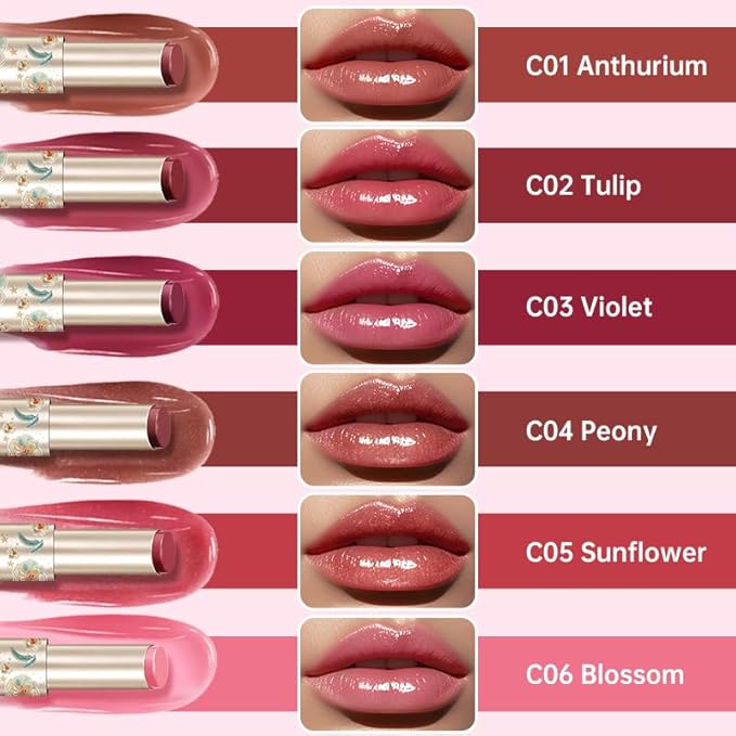 CATKIN Glossy Lip Balm Ultra Hydating Glow Lip Tinted Jelly Plump Melting Balm Shea Butter Repair Soothing For Dry Lips Dewy Finished 0.12 oz C04 PEONY