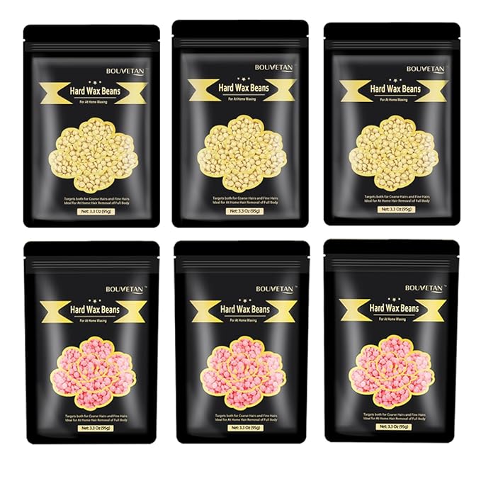 Wax Beads for Hair Removal, Bouvetan 1.3Lb/21oz Hard Wax Beans for Brazilian Waxing, Hard Wax for Eyebrow, Face, Bikini, Legs, Body for Women Men Hair Removal with 10pcs Sticks, 6 Packs