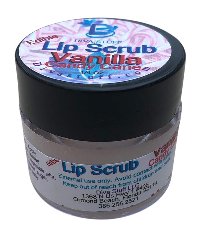 Diva Stuff Ultra Hydrating Lip Scrub for Soft Lips, Gentle Exfoliation, Moisturizer & Conditioner, Vanilla Candy Cane – ¼ oz (Made in the USA)