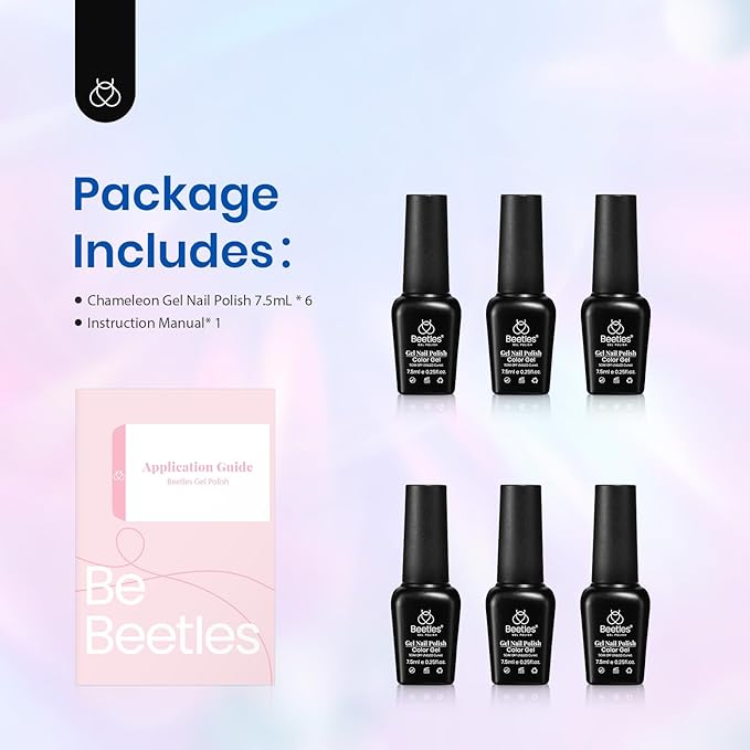 Beetles Glitter Gel Nail Polish Set, Pastel Pink Purple Blue 6 Colors Nebula Halo Chameleon Gel Polish Soak Off Uv Nail Lamp Gifts for Women