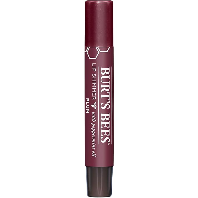 Burt's Bees Shimmer Lip Tint Set, Tinted Lip Balm Stick, Moisturizing for All Day Hydration with Natural Origin Glowy Pigmented Finish & Buildable Color, Plum (4-Pack)