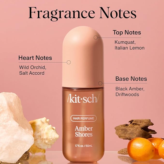Kitsch Hair Perfume for Women - Amber Shores | Clean, Deodorizing & Patented Odor-Eliminating Technology Hair Spray & Body Mist - Freshen Hair, Body & Pillows - Woody Aquatic Scent - 50mL