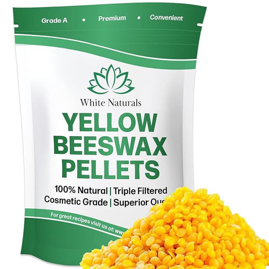 Yellow Beeswax Pellets 8oz, Pure, Natural, Cosmetic Grade, Bees Wax Pastilles, Triple Filtered, Great For DIY Lip Balms, Lotions, Candles By White Naturals