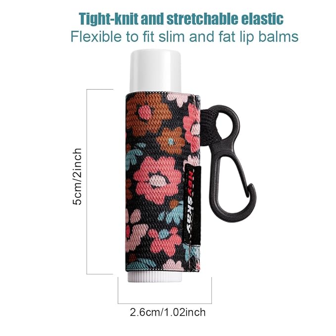 Lip Balm Holder Sleeves Keychain Chapstick Elastic Sleeves (Dinausaur/Sheep/Wave strip)