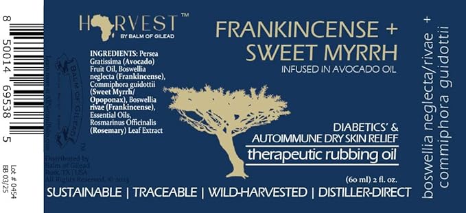 BALM OF GILEAD Neuropathy Frankincense & Sweet Myrrh Therapeutic Rubbing Oil - Instant Diabetic's & Autoimmune Dry Skin Relief & Repair, 2 fl oz