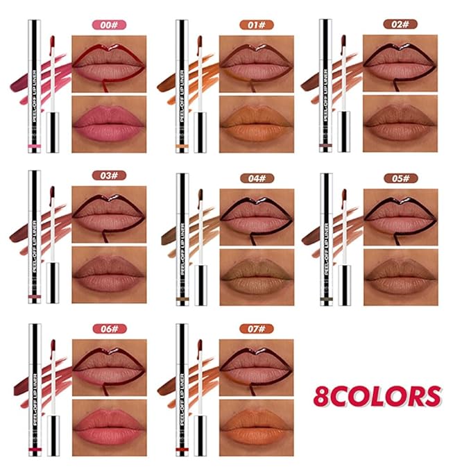 2 Pcs Matte Liquid Lip Stain Peel Off Lip Liner, Long Lasting Lip Tattoo, Waterproof & Transfer-Proof Lip Liner Peel Off Lip Gloss for All Skin Types. 0.12 fl oz #02+#06