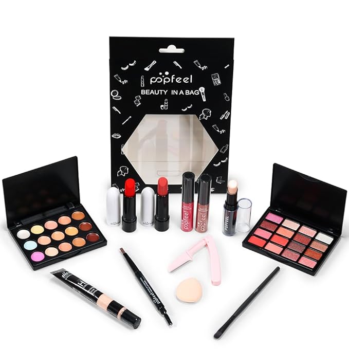 All in One Eyeshadow Palette Makeup Set, Makeup Kit with Earth Tone Eyeshadow Palette, Mascara, Concealer Palette, Lip Gloss,Travel Makeup Bundle Holiday Surprising Makeup Box for Women Girl