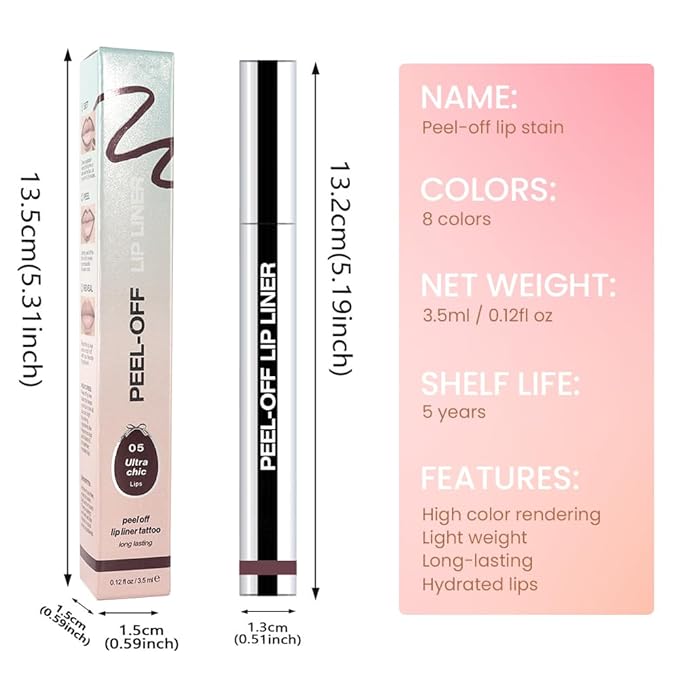 Peel Off Matte Liquid Lip Gloss Stain-Lip Liner with Tweezer, Dark Brown Peel Off Lip Stain, Long Lasting & Waterproof Lipstick Tattoo, Transfer-Proof Lip Gloss for All Skin Types (05#, 1Pcs)