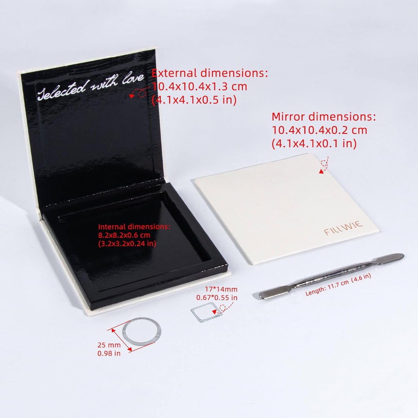 White Magnetic Refillable Makeup Palette with Mirror – Lightweight, Durable, Travel-Ready Case for Eyeshadow, Blush, Lipstick – Includes Spatula & 20 Stickers – Small, Waterproof Paperboard