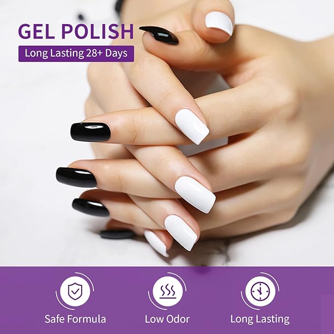 JODSONE 10ml Gel Nail Polish Set 6Colors Black White Red Deep Blue Dark Green Deep Purple All Seasons Neutral Soak Need U V/LED Lamp Curing