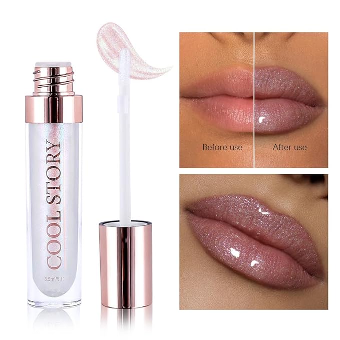 GECOMO Colorful Explosive Pearlescent Lip Gloss 3D Multifunctional Fine Glitter Chameleon Lip Gloss Polarized Diamond Makeup, Magic Big Brush Color Changing Lip Oil(101# COLORFUL FLASH)