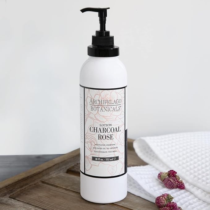 Archipelago Botanicals Charcoal Rose Lotion, Hydrating Charcoal & Rose Body Lotion for Soft & Smooth Skin, Paraben-Free, Phthalate-Free, 18 oz