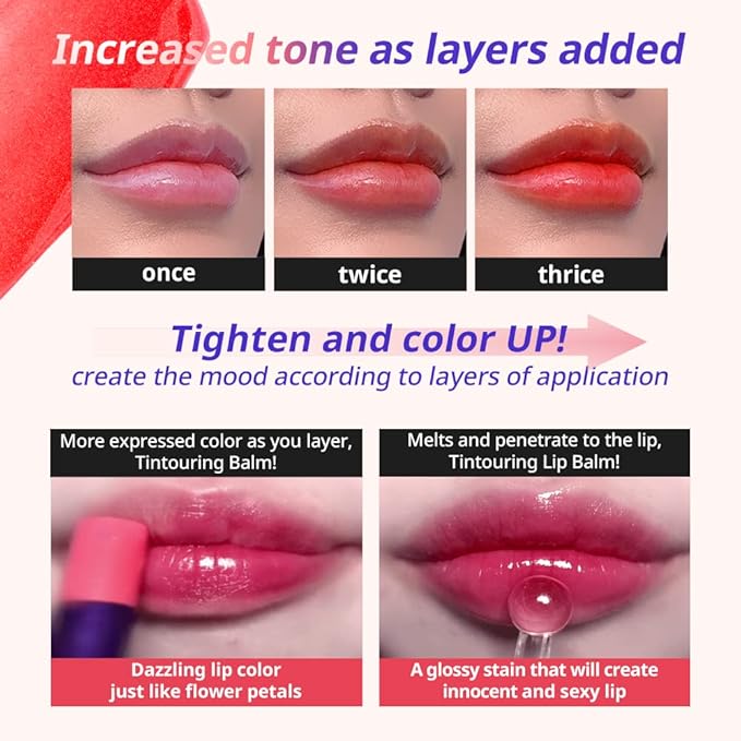 DEWYCEL TINTOURING BALM | #4 PURE RED | Non-Sticky Moisturizing & Hydrating Tinted Lip Balm for Chapped Lips | Natural Color Lip Glow Balm