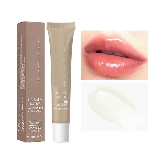 6 Color Hydrating Lip Butter Balm, Moisturizing Lip Repair, Lightweight Nourished Lip Glossy Christmas for Women (01 Vanilla)