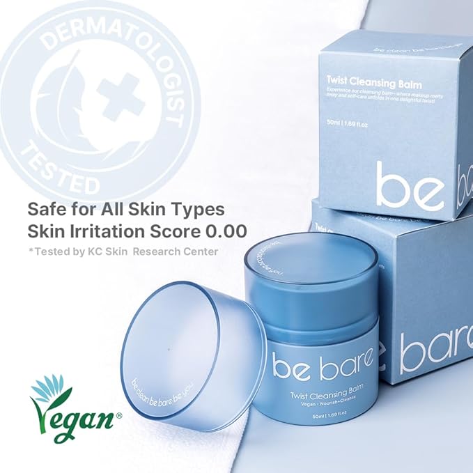 Bebare Twist Cleansing Balm with Hygienic Twist Dispenser: Cleanser for Heavy Makeup Removal, Hydrating Facial Wash for All Skin Types. Korean Vegan Skincare with Natural Oils, 1.69 Fl Oz
