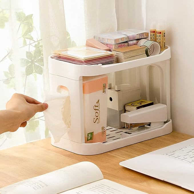 2-Tier Desk Organizers & Dispensers,Mail Holder for Office Desk Organization,Kitchen Spice Rack or Bathroom Countertop Organizer, Gift for Teachers, Classmates, and Friends,White