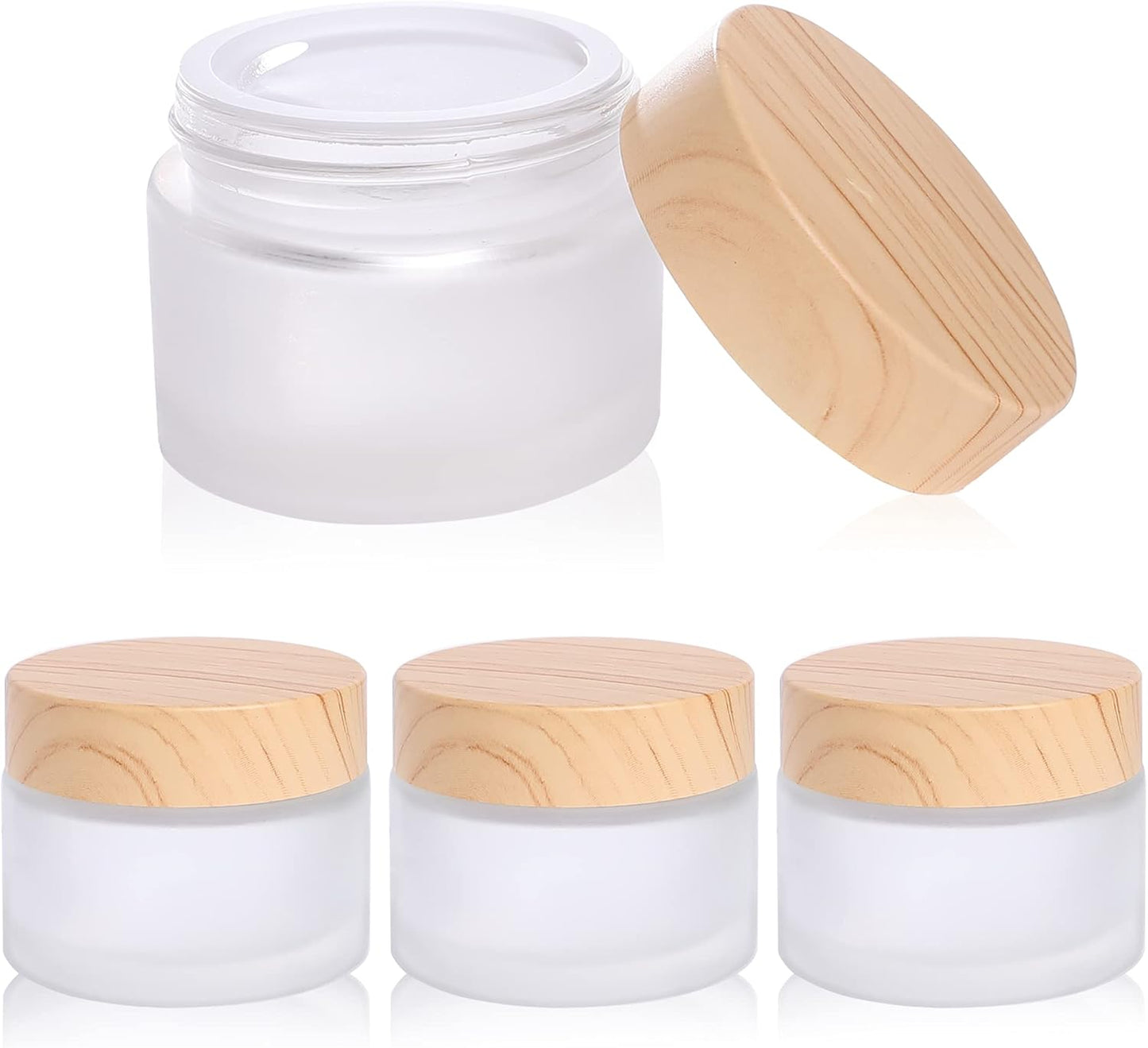 50 Gram/ml Glass Cosmetic Containers with lids,Round Frosted Cosmetic Jars with Leakproof lids,Small Empty Glass Sample Jars for Makeup Lip Scrub Balm Lotions Sample Eye Creams DIY (4 PACK 50ML)