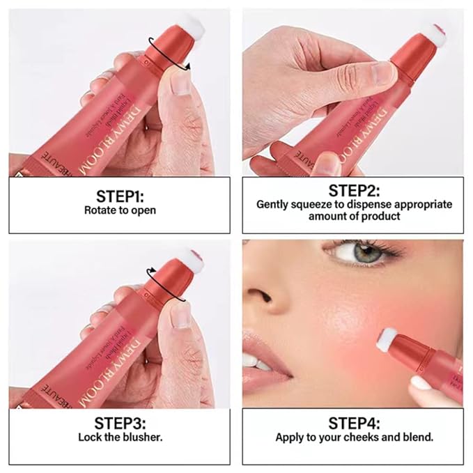 Blush Beauty Wand, Liquid Face Blush Contour Wand with Cushion Applicator, Smooth Cream Blush Wand Natural Matte Finish, Lightweight Blendable Blush Stick Makeup for Cheek,103 Cool Pink