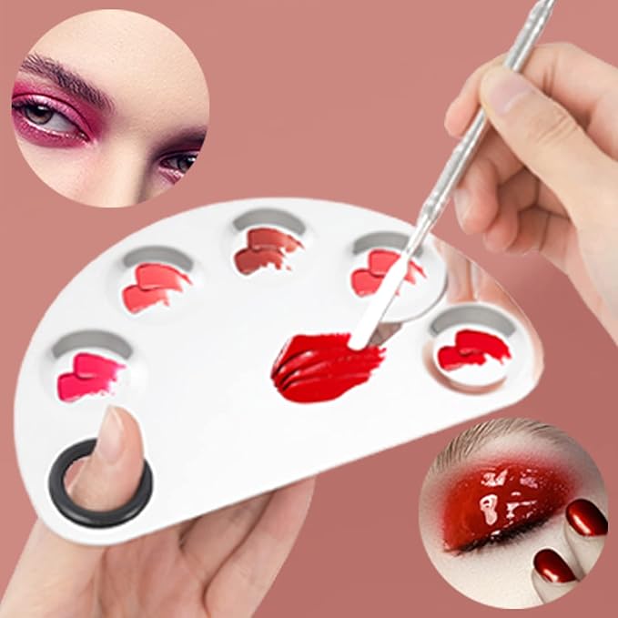Makeup Mixing Palette, Premium Stainless Steel Cosmetic Makeup Palette with Spatula Tool, Nail-art Cosmetic Palette for Mixing Cosmetic/Nail Polish/Pigment (Semicircle)