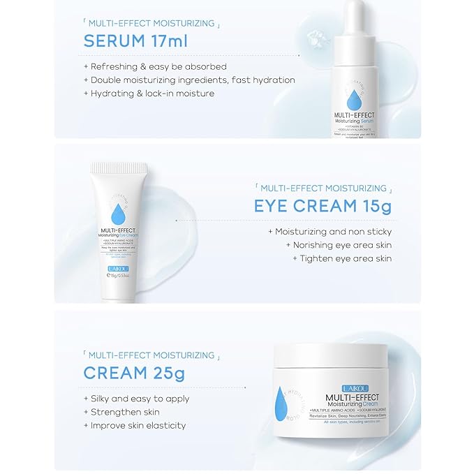 Generic Moisturizer Skin Care Set,5PCS Skincare Teen Girls Set,Long-Lasting Moisturizing Skincare SetWith Cleanser,Toner,Serum,Eye Cream,Cream,Strong moisturizing effect,For All Skin Types, Blue