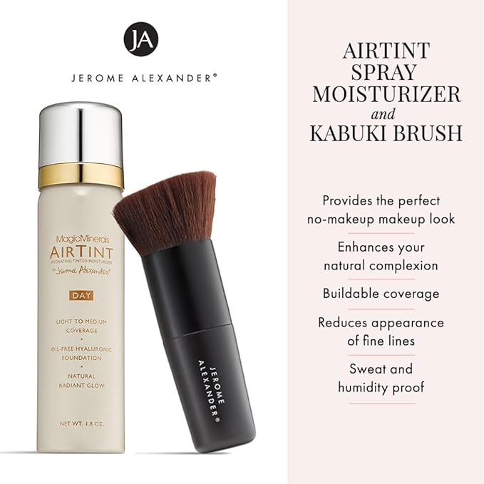 Jerome Alexander MagicMinerals AirTint Tinted Moisturizer AirBrush Spray Light | Tinted Moisturizer Spray with Anti-Aging Ingredients | Warm Bright |2PC