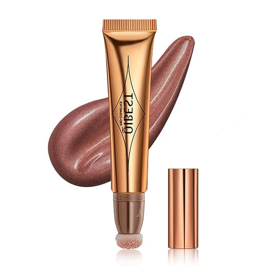 Highlighter Beauty Wand, Cream Liquid Highlighter Makeup Stick, Silky Smooth Face Shimmer Bronzer Stick with Cushion Applicator, Lightweight Body Face Glowing Highlighter, Cruelty-free(Rose Gold)