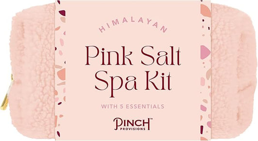 Pinch Provisions Himalayan Pink Salt Spa Kit, Spa Accessories & Essentials for Self-Care & Beauty, Includes Himalyan Salt Massager & Exfoliating Glove, Spa Set Gift, Multi-Functional Cosmetic Bag