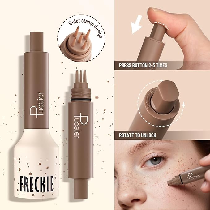 Freckle Stamp,Faux Freckle Stamp,Quick Dry Fake Freckles Pen,Waterproof Long Lasting Natural Vivid Faux Freckles Pen,Get Sun-Kissed Stars Makeup in One Press,5-Dot Design,03.Coffee.