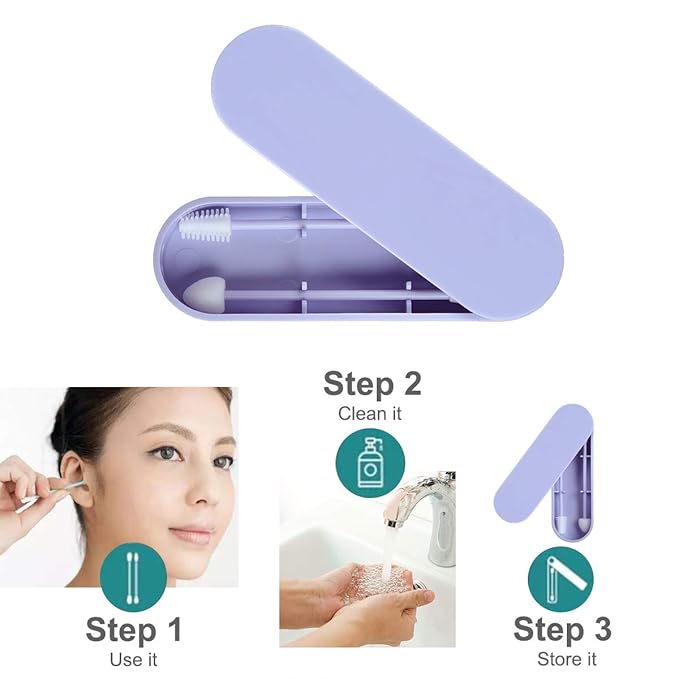 Rnker Reusable Medical Silicone Rough Friction Q-Tip for Ears Cleaning, Smooth Q-Tip for Makeup and Touch-ups for Women (2 in 1 pack, Deep Blue) Design Upgrade