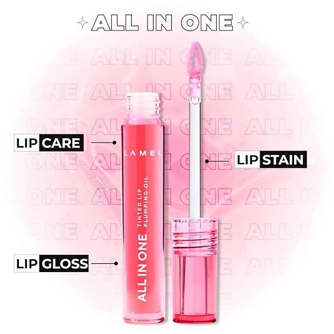 All-in-One Lip Oil - Lightweight, Tinted, Plumping, Hydrating Lip Gloss - Lip Balm for Day & Night Use, Long-Lasting Lip Stain, Lip Glow Oil, No-Sticky Gloss, Lip Plumper Tint - Peachy β401