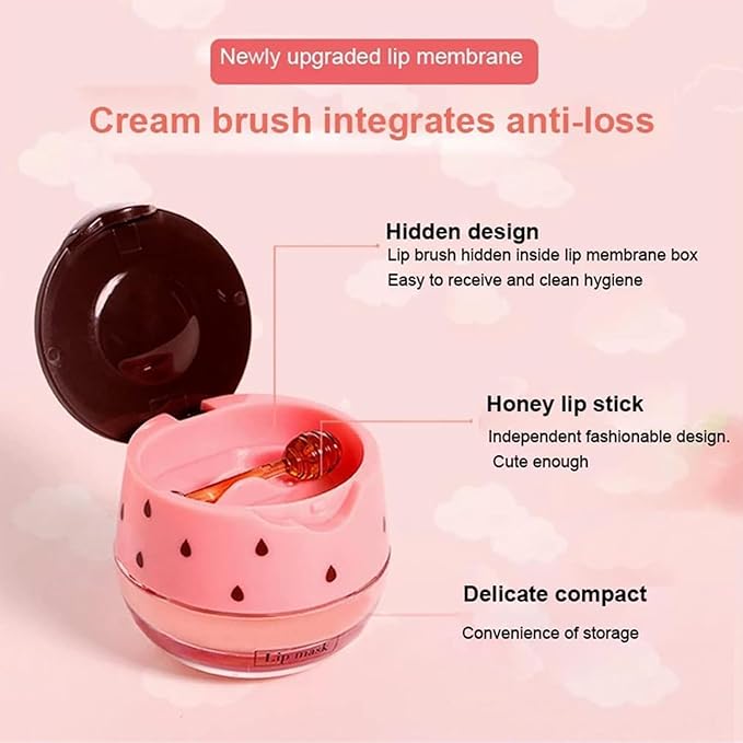 3PCS Bee Lip Balm Honey Lip Balm,Exfoliating Honey Pot Lip Balm Sleeping Lip Mask with Brush, Hydrating & Prevention Dry and Cracked, Lip Scrubs Exfoliator & Moisturizer