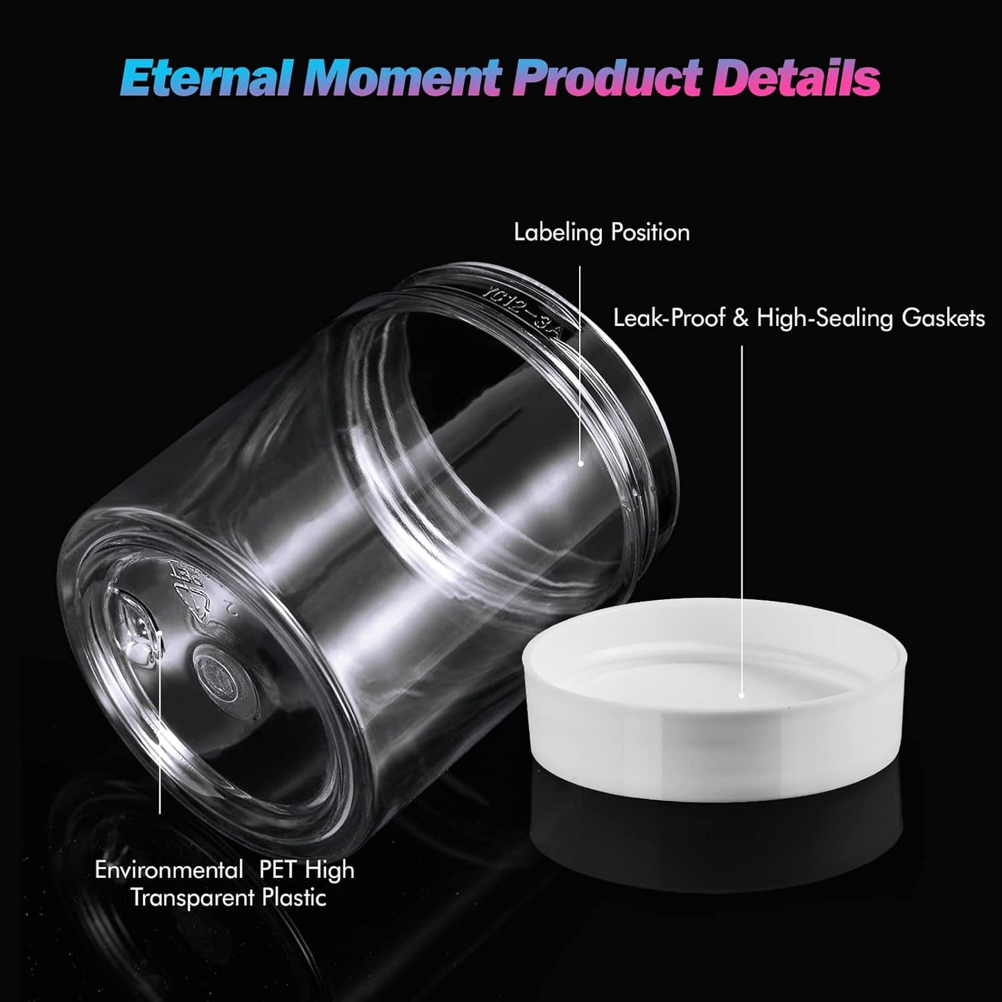 Eternal Moment 36 Pack 3 OZ Plastic Jars Round Clear Cosmetic Container Jars with White Lids, Perfect for Lotion, Slime,Cream, Ointments, Makeup, Eye Shadow, Samples, Pot, Travel Storage