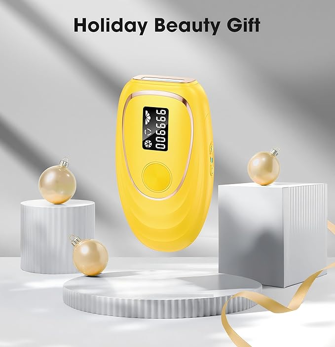 IPL Laser Hair Removal Device for Women & Men - Home 45°F Ice-Cooling Contact for Painless & Long-Lasting Results, 86% Hair Reduction in 3 Weeks for Full Body & Bikini Line, Light Yellow