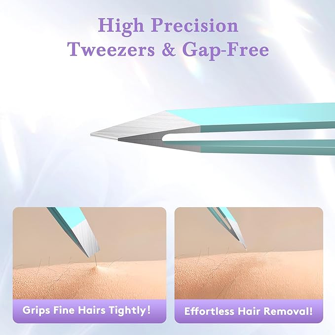 Tweezers for Women Facial Hair,Stocking Stuffers 4 Pack Tweezers for Eyebrows,Tweezer Set for Ingrown Hair, Plucking Daily Beauty Tool with Leather Travel Case for Gifts