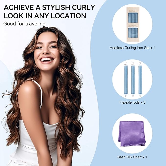 Togayu Heatless Curls Overnight Set - Jumbo Overnight Hair Curlers to Sleep In, Soft Velvet Hair Rollers for Women, No Damage Curls Styling Tools 3pcs