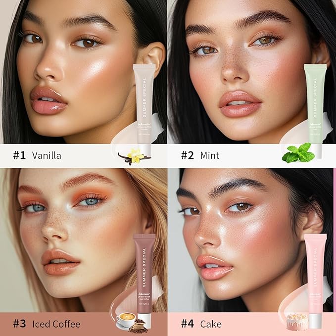 Lip Balm, Lip Butter Balm for Hydration Shine, Mini Neutrals Lip Butter Balm Set Lip Care Prouct, Moisturizing Tinted Lip Balm Gloss Hydrating Lip Oil for Women (#Iced Coffee)