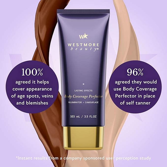Westmore Beauty Body Coverage Perfector – Waterproof Leg & Body Makeup - Tattoo Cover Up Makeup - 7 Oz (Light Radiance)