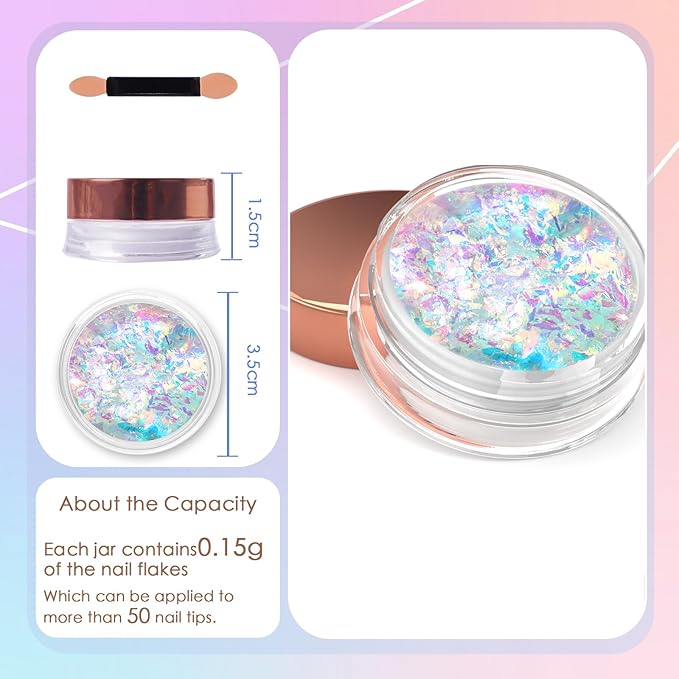 Laza Golden Fall Chameleon Flakes Nail Glitter Irregular Opal Nail Foil Flakes Chunky Confetti Color-Shift Sequins Iridescent Fairy Dust for Mermaid Nails Design, Nail Decorations for Nail Art