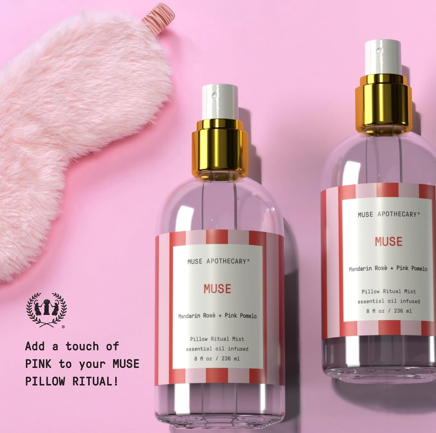 Muse Apothecary Pillow Ritual - Aromatic, Calming and Relaxing Pillow Mist, Linen and Fabric Spray, Infused with Natural Essential Oils - Great Valentine's Day Gift - 8 oz, Mandarin Rosè + Pink Pomelo
