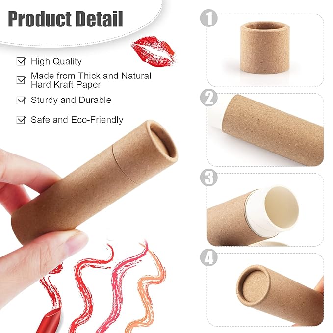 10 Pcs 25g Paperboard Lip Balm Tubes Refillable Krafts Paper Lipstick Tube Round Cardboard Empty Lip Gloss Container Holder Tubes for DIY Chapstick Salve Cosmetic Lotion Solid Perfume - Brown