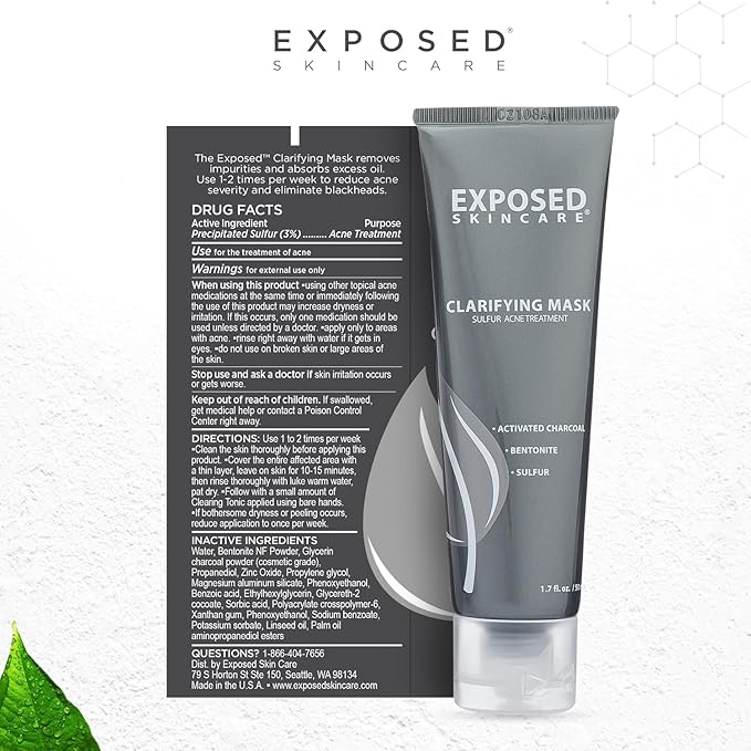 Exposed Skin Care Acne Treatment Kit - Includes Facial Cleanser, Clearing Tonic, Acne Treatment Serum, Clear Pore Serum, Clarifying Mask, Cloth - Natural Acne Solution for Face, All Ages & Skin Types