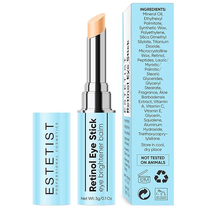 Retinol Eye Brightener Cream Stick, Vitamin C & E Enriched Under Eye Bags Care for Dark Circles, Puffiness & Anti-Aging, Hydrating Eye Balm for All Skin Types