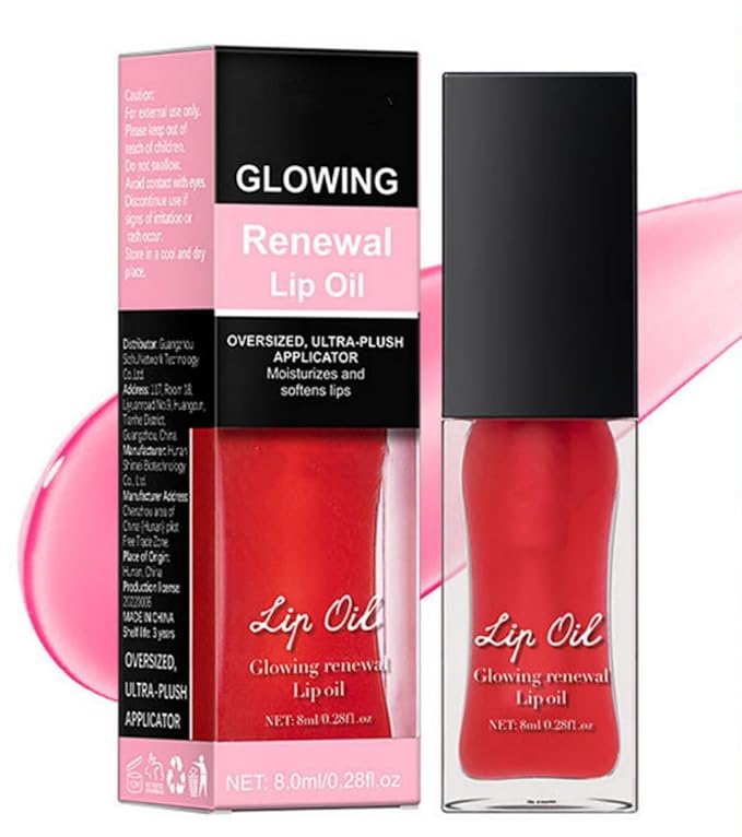 MAEPEOR Glowing Lip Oil 7 Colors Hydrating Lip Balm Nourishing Lip Care Lip Treatment Glossy Finish Non-sticky Moisturizing Lip Balm (05 Pink)