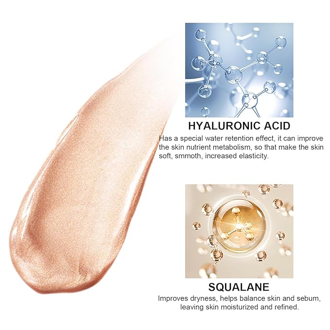 Natural Glow Liquid Filter Makeup, Longwear Face Luminizer, Complexion Booster For Any Part of the Body, Liquid Highlighter with Brush Kit, Infused Hyaluronic Acid, 1.06 fl oz (#03 LIGHT/MEDIUM)