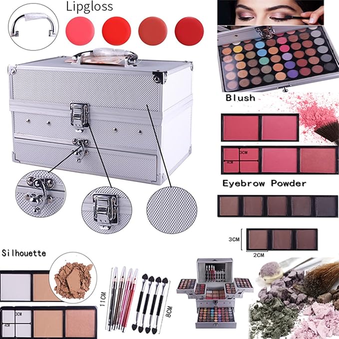 Professional 132 Colors All-in-one Makeup Palette Cosmetic Contouring Kit Combination with Eyeshadow, Cream Concealer, Eyebrow Powder, Lip Gloss Blusher and Pressed Powder