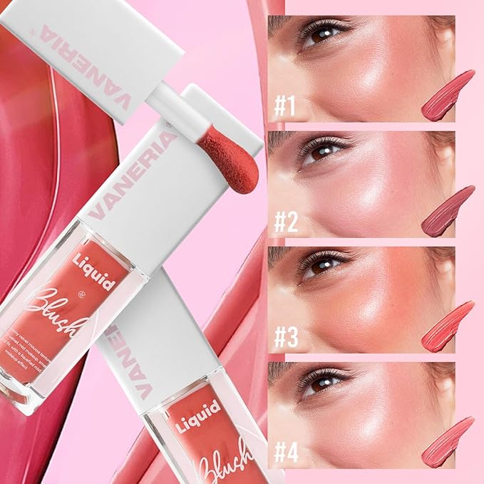 VANERIA Liquid Blush for Cheeks,Long lasting High Pigment Creme Blush,Multi-Use Makeup Blush Stick for Cheeks Lips Eyes,Natural Look Makeup Face Blushes.#4 (5g/0.17oz) 
