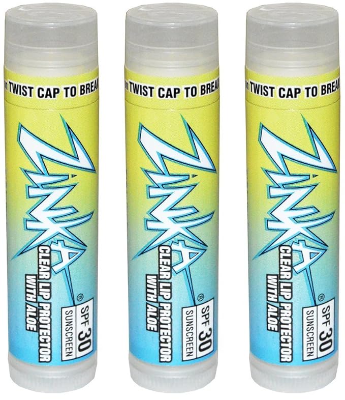 Zinka Clear Lip Protector With Aloe SPF 30 Sunscreen Lip Balm .15 Ounce (Pack of 3)