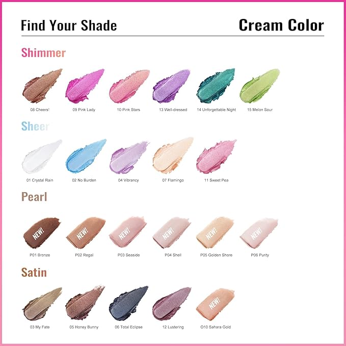 Oulac Cream Eyeshadow also for Highlighter Large Capacity Highly Pigmented Eye Shadow Waterproof &Long Lasting with Moisturizing Formula, Shimmer Glitter Eye Makeup Set 2