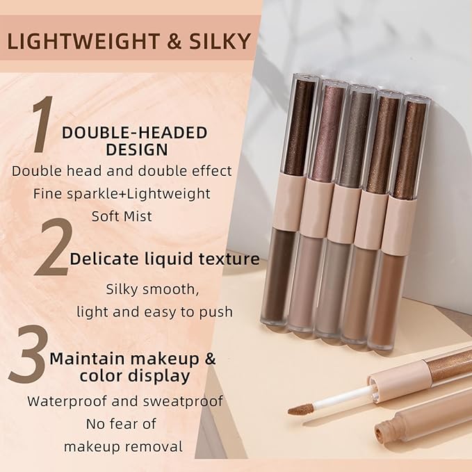 Metallic Brown Liquid Eyeshadow Matte Glitte Eyeshadow Sticks For Eyes Pencil Primer Base Quick Drying Waterproof Long Lasting Highlight Stick Shadow Pen Eye Makeup(#6)